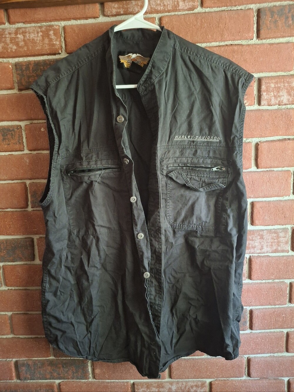 Harley-Davidson Black Sleeveless Button Front Vest